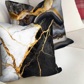 Black and White Cushion Cover Marble Pattern Throw Cushion Cover Marble with Golden Veins Cushion Cover Set of 4 Cushion Covers Black Gloden Cushion for Couch Sofa Home Office Abstract Gift