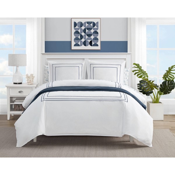 Nautica - Twin Duvet Cover Set, Embroidered Bedding with Matching Sham, Lightweight Home Decor for All Seasons (Alden White, Twin)