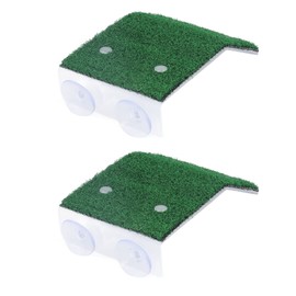 Turtle Basking Platform, 2 Pcs Plastic Versatile Simulation Grass Turtle Ramp Easy to Clean Fish Tank Aquarium Turtle Dock Floating Déco with 2 Strong Suction Cups for Small Reptile Frog Terrapin