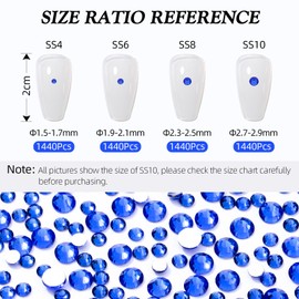 Meibite Sapphire Flatback Rhinestones, Glass Rhinestones for Nail Art and Craft, Glue Fix, Loose Crystal Gemstones(Blue, SS6, 1440pcs, 1.9-2.0mm)