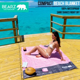 BEARZ Outdoor Travel Blanket - Pocket Sized Beach Blanket Camping Blanket, Waterproof Picnic Blanket, Sandproof Beach Mat - Camping Gadgets & Festival Hiking Accessories (Pink)
