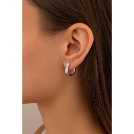 Cassini Women's Creole Earrings with Large Zirconia Stone, Hoop Earrings in Silver, Gold & Rose, Highly Polished & Rhodium-Plated, Sterling Silver