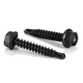 #12 x 1 Sheet Metal Screws 100PCS 410 Stainless Steel Hex Washer Head Tek Screws Fast Self Tapping Screws Black Oxide by SG TZH