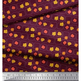 Soimoi Purple Velvet Fabric Square & Floral Artistic Printed Craft Fabric BTY 58 Inch Wide