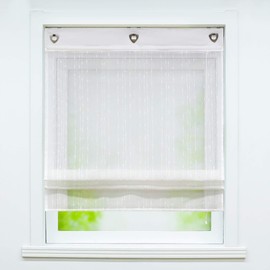 Joyswahl Ursel Voile Eyelet Roller Blind, Plain Roman Blind with Beautiful Vertical Stripes, Window Curtain with Hook Hanging, No Drilling Required, W x H 80 x 140 cm, A020, 1 Piece