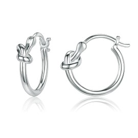 AoedeJ Small Sterling Silver Knot Hoop Earrings Round Huggie Earrings Hypoallergenic Hoop Knot Earrings For Women Men (Silver)
