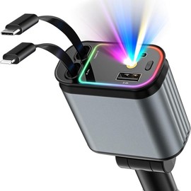 Starlight 4-in-1 Retractable Car Phone Charger with Lights, Fast Charge Double Type C Cables and Dual USB Car Charger Ports, Universal for smartphone - TYPE: Type C + Type C