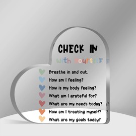 Motivational Cheer up Gifts Gentle Reminders Heart Shaped Acrylic Signs Therapist Social Worker Office Decor Self-Love Desk Signs for Home Office Bedroom Mental Health Gift for Women Men