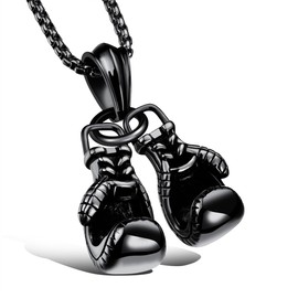 LXSSLY Black Boxing Gloves Necklace for Men,Punk Boxing Chain,Goth Boxing Glove Charm Pendant Necklace,Stainless Steel Necklace for Men Women