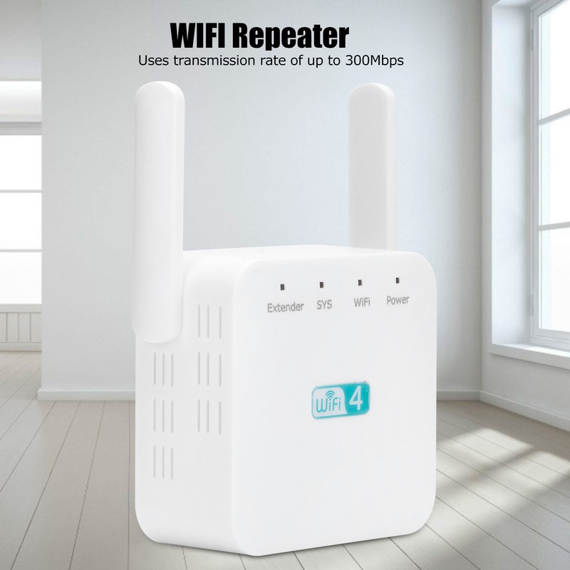 300M Repeater with Double Antenna Signal Amplifier Range Extender White