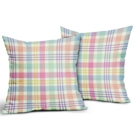 Homedevot Spring Plaid Pillow Covers 16x16 Inch Easter Decorations Pink Green Blue Colorful Buffalo Plaid Decorative Throw Pillow Cases Set of 2 Farmhouse Holiday Cushion Cases Sofa Couch Bed Decor