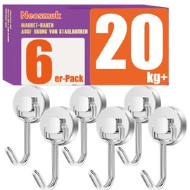 Neosmuk Swing Magnetic Hook, Silver, 18 kg Magnetic Hook, Extra Strong for Locker Organiser, Neodymium Magnets, Hook Magnetic Very Strong for Workshop Furnishings, Rear Tent, Grill