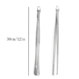 TRKETK 2 Pcs 12 Inch Tweezers Tongs, Extra Long Tweezers Tongs Cooking Tweezers Stainless Steel with Hook Professional Kitchen Tweezers for Cooking Baking Barbecue (Silver)