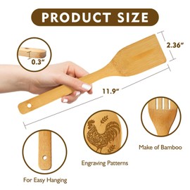 6 Pcs Funny Chicken Engrave Bamboo Spoons with Kitchen Towels Set, Valentine Rooster Kitchen Decor for Women Newlyweds, Housewarming Gifts for New Home, Valentine Mother's Day Gifts