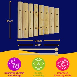 A-Star Wooden Xylophone, Children's Musical Instrument, 8 Notes with Pair of Wood Beaters