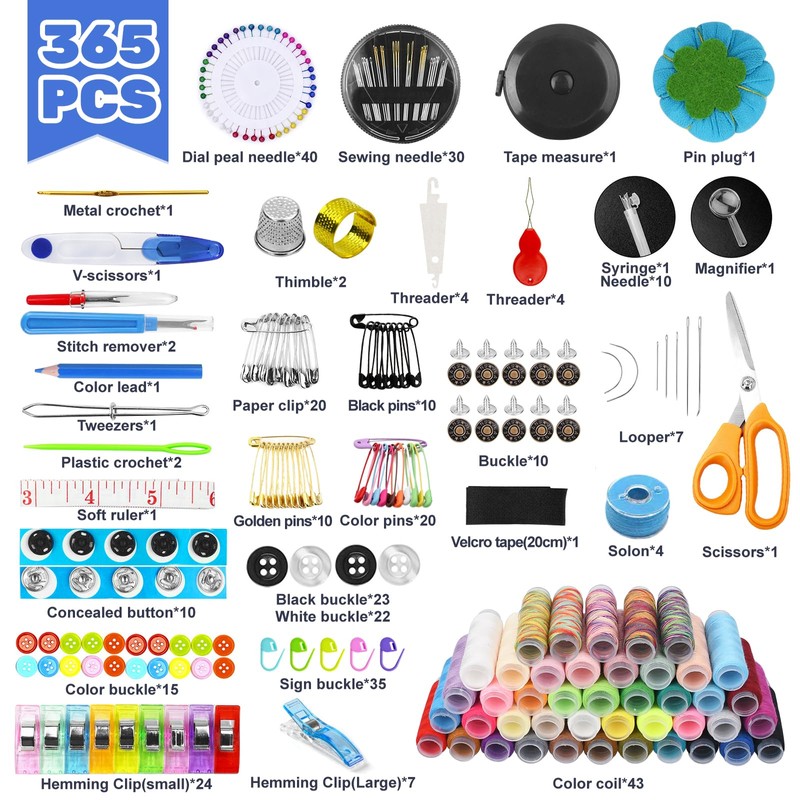 TOPSEAS Sewing Kit with 365 Sewing Accessories, with Sewing Needles,