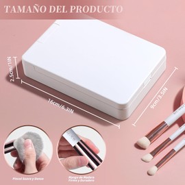Set de Brochas de Maquillaje, 14 Piezas, con Espejo LED Recargable, Portátil, Negro (Blanco)