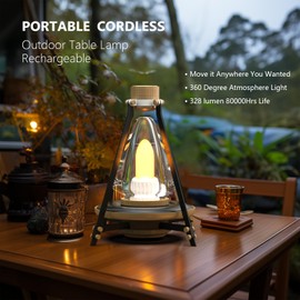 Aesthetern Portable Cordless LED Lantern, Outdoor Battery-Operated Table Lamp, Rechargeable Camping Electric Lantern, Tent Light, Indoor or Outdoor Light for Patio Camping Restaurant Home, Black Gold