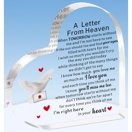 TTOVEN A Letter from Heaven Heart Memorial Plaque - Sympathy and Remembrance Gift for Loss of Mother, Father, or Baby - Acrylic Heart Plaque
