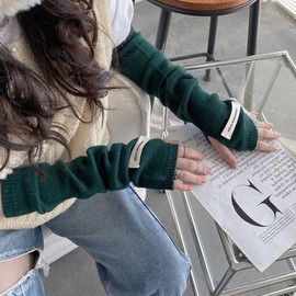 Cute Women's Autumn/Winter Long Knit Arm Warmers with Faux Wool and Fingerless Design Option 4 Heather Gray + Free Size 10ea