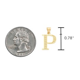 LoveBling 10K Yellow Gold Diamond Cut A to Z Alphabet Initial Letter Charm Necklace Pendant (Small) (P) (0.78")
