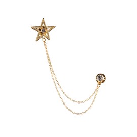 Retro Five-Pointed Star Suit Pin with Hanging Chains Brooch Collar Lapel Pin for Men Shirt Suit Tuxedo Tie Coat Stud Badge Brooch Tassel Suit Accessories Jewelry Pin Clips (Gold)