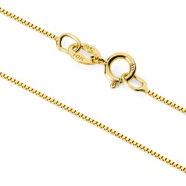 Jewelili 10K Solid White, Yellow Gold or Sterling Silver Box Link Chain Necklace | 14" to 22" Lengths | 0.55mm or 0.65mm or 1.00mm Thick | With Gift Box, 14" 0.55mm Thick, Gold, No Gemstone