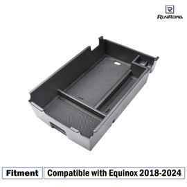 RUNROAD Center Console Organizer Tray Compatible with Chevy Equinox 2018 2019 2020 2021 2022 2023 2024 Accessories, Insert Armrest Tray Secondary Storage Box Coin Holder, Black