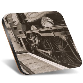 1 x Square Jumbo Size Coaster 12cm The Flying Scotsman Steam Train Cork Backed MDF Glossy Tea Coffee Accessory #52254