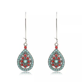 Syrios Gifts Boho Water Drop Earrings - Teal and Red