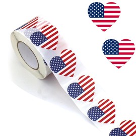 Opreng Heart Shaped American Flag Stickers, 500 PCS, 1.5 Inch