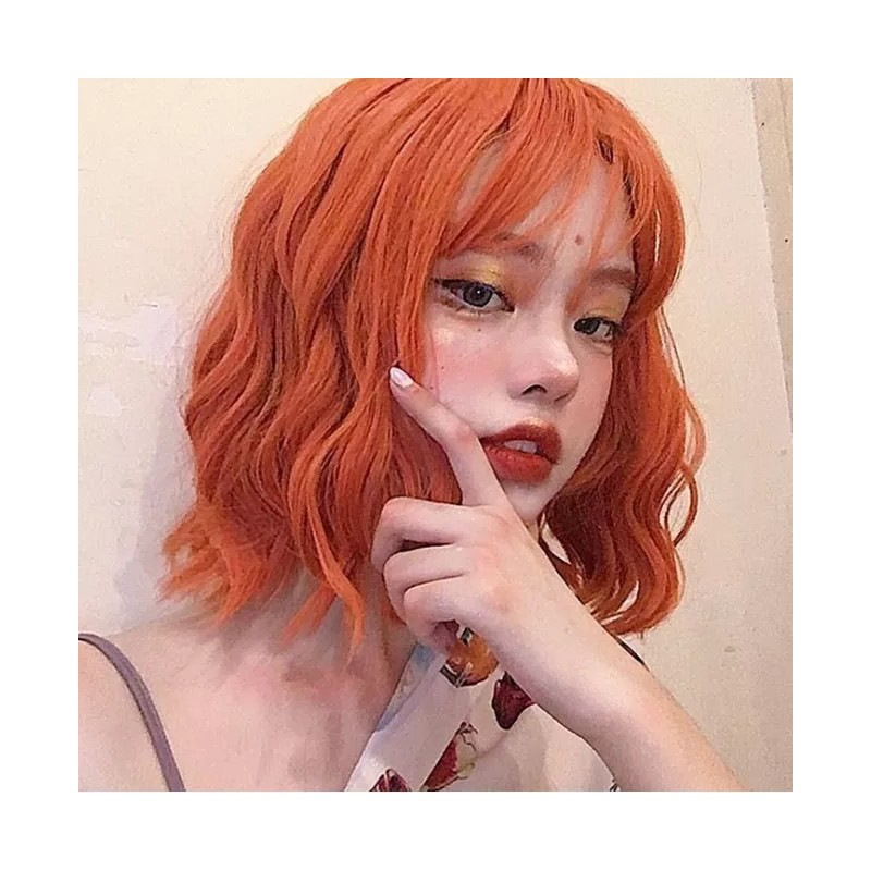 Wxiss Peluca De Cosplay Lolita De Pelo Corto Naranja Rizado