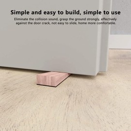 QANYEGN 4 PCS Wooden Door Stopper, Triangular Door Stopper, Wear Resistant Non Slip Door Stopper, Nail Free Installation, Bottom Door Stopper for All Floor Types, Wooden Color