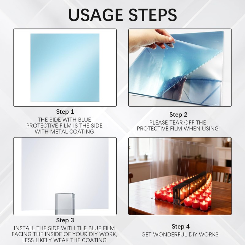 Yudlto 3 Pcs Acrylic Two Way Mirror Sheets - 12x12x0.04
