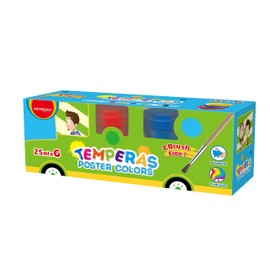 Keyroad Tempera Paint Poster Paint with Brush / 6 x 25 ml / Colours: Red, Yellow, Blue, Green, White, Black/Painting Colours Craft Paints for C