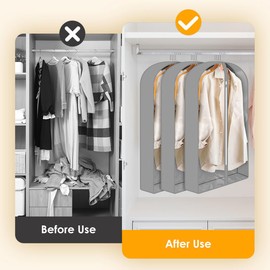 5 Pack Clothes Covers with Zipper, 40" Garment Covers Dustproof Clothes Covers, PEVA Transparent Waterproof Breathable Suit Bag Jacket Coat Covers (61 * 102 * 10cm)