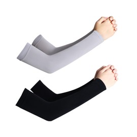 UPF 50 Arm Sleeves - 2 Pairs Cooling Compression UV Protection Sleeves for Sports, Driving & Outdoor Activities (Black+Grey)