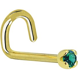 Body Candy Solid 18k Yellow Gold 1.5mm (0.015 cttw) Genuine Green Diamond Left Nose Stud Screw 20 Gauge 1/4"