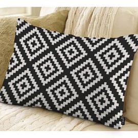 EKOBLA Black and White Accent Throw Pillow Covers Repeating Pattern Geometric Jagged Wave Oblong Rectangle Throw Pillow Cases for Sofa Bed Couch Cotton Linen 12x20 Inches