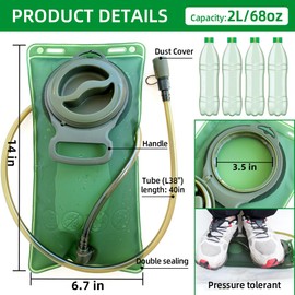 Hydration Bladder, 2L Water Bladder for Hiking Backpack Leak Proof Water Reservoir Storage Bag, BPA-Free Water Pouch Hydration Pack for Camping Cycling Running, Military Green 2 Liter