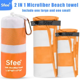 Sfee 2 Pack Microfiber Beach Towel, Quick Dry Towel Camping Towel Travel Towel Super Absorbent Compact Lightweight Sports Towel Gym Towel Set for Beach, Gym, Hiking, Pool, Backpacking, Bath, Yoga