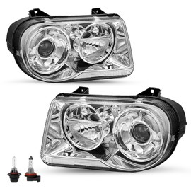 TUSDAR Halogen Projector Headlight Assembly Set Fits for 2005-2010 Chrysler 300C Headlamp Driver and Passenger Side Bulbs Included