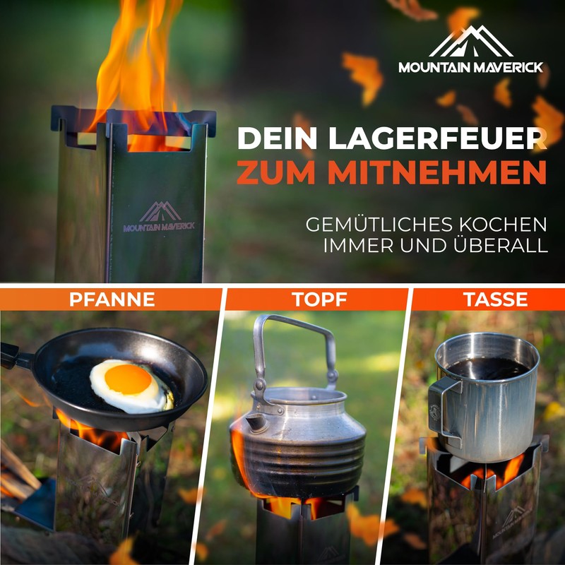 MountainMaverick® Rocket Stove, Easy Assembly, ConvectionAirflowTechnology, Compact, includes Carry Bag,