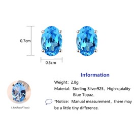 Bellitia Jewelry 925 Sterling Silver Women's Birthstone Stud Earrings, Blue Topaz Oval Cut Women's Earrings for Anniversary, Birthday, Valentine’s Day, Topaz