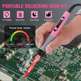 WORKPRO Soldering Iron Kit, 90W Soldering Gun with Digital Display, Iron Tips, 11-in-1 Adjustable Temperature Welding Kit for Electronic Repair, DIY Enthusiasts and Jewelry Makers (110V US Plug,Pink)