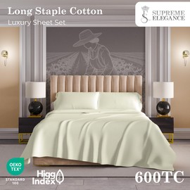 600 Thread Count Fresh Ivory Bed Sheets Set Twin Size, 100% Cotton Ultra-Soft & Silky, Back to School College Essentials, Wrinkle-Resistant Sateen Weave Deep Pocket Twin Sheet Set (Twin Fresh Ivory)