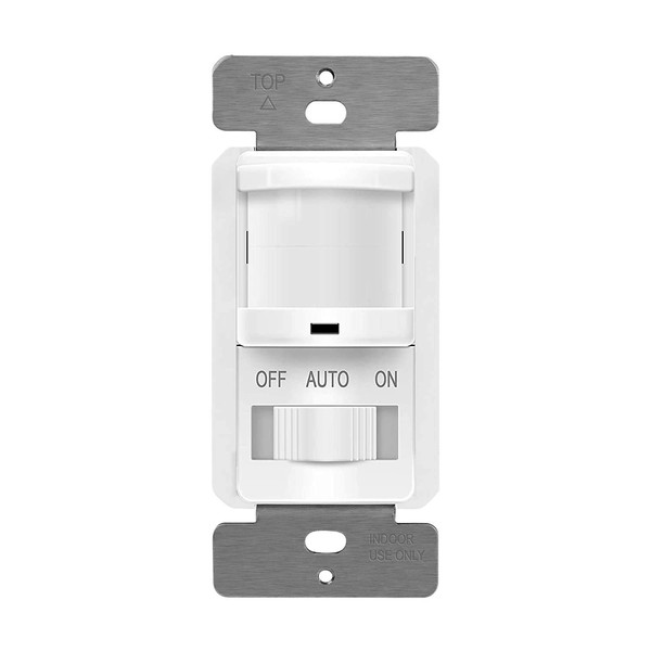 TOPGREENER in Wall PIR Motion Sensor Light Switch, Occupancy Sensor Switch, On/Off Override, Single-Pole, Fluorescent 500VA/Motor 1/8Hp/Incandescent 500W, Neutral Wire Required, TSOS5-White