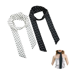 Skinny Polka Dot Neck Scarf for Women Vintage Long Cotton Neckerchief Polka Dot Neck Scarves for Women Fashion Lightweight Ribbon Scarves for Handbag Scarf for Purse Handles Thin Neckerchief 2 Pcs
