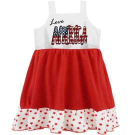 SUGARAIN Toddler Girls American Flag Dress 4th of July Outfit Patriotic Sundress Baby Girl USA Dresses Summer Clothes 7 Years