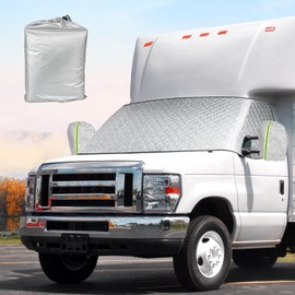 RV Windshield Cover Compatible with Class C Ford E450 1997-2025 Motorhome 4 Layers Windshield Sunshade Covers for rv with Mirror Cutouts for Privacy (Front Window Cover + 2 ×Rearview Mirror Covers)